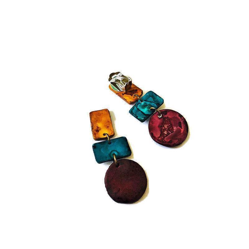 Long Geometric Drop Dangles Handmade-2