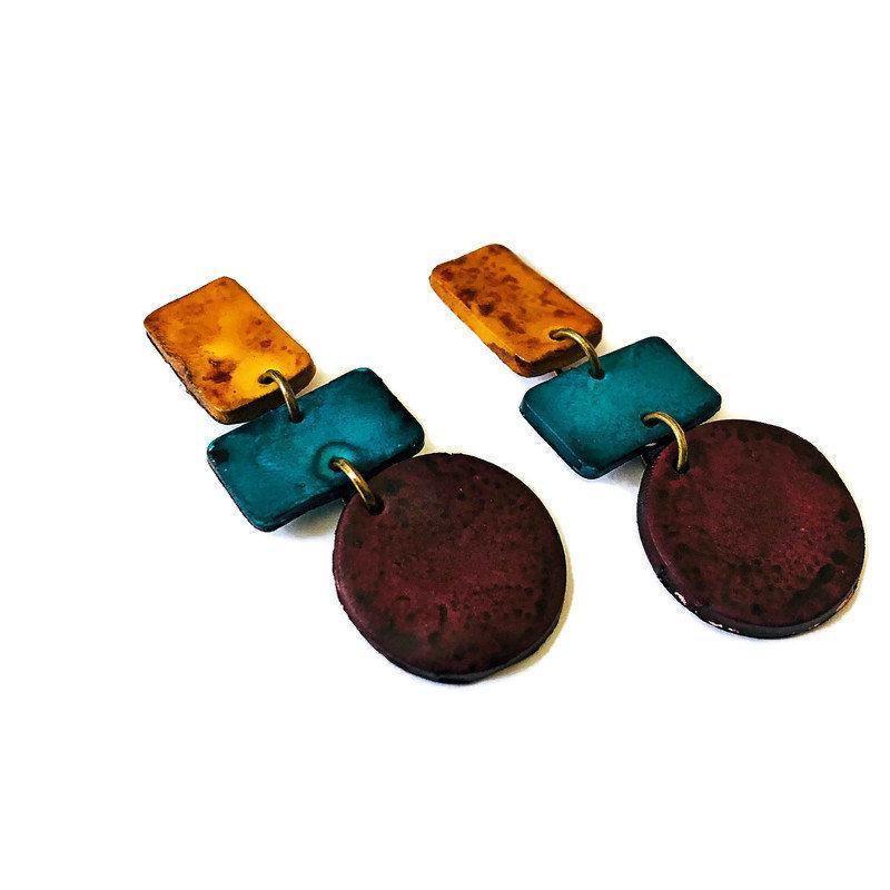 Long Geometric Drop Dangles Handmade-0