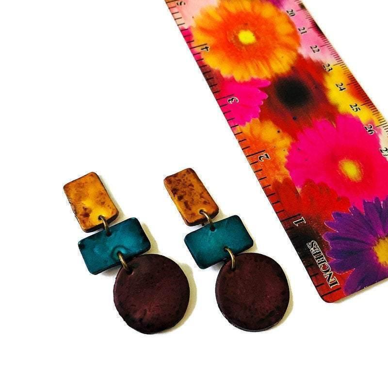 Long Geometric Drop Dangles Handmade-3