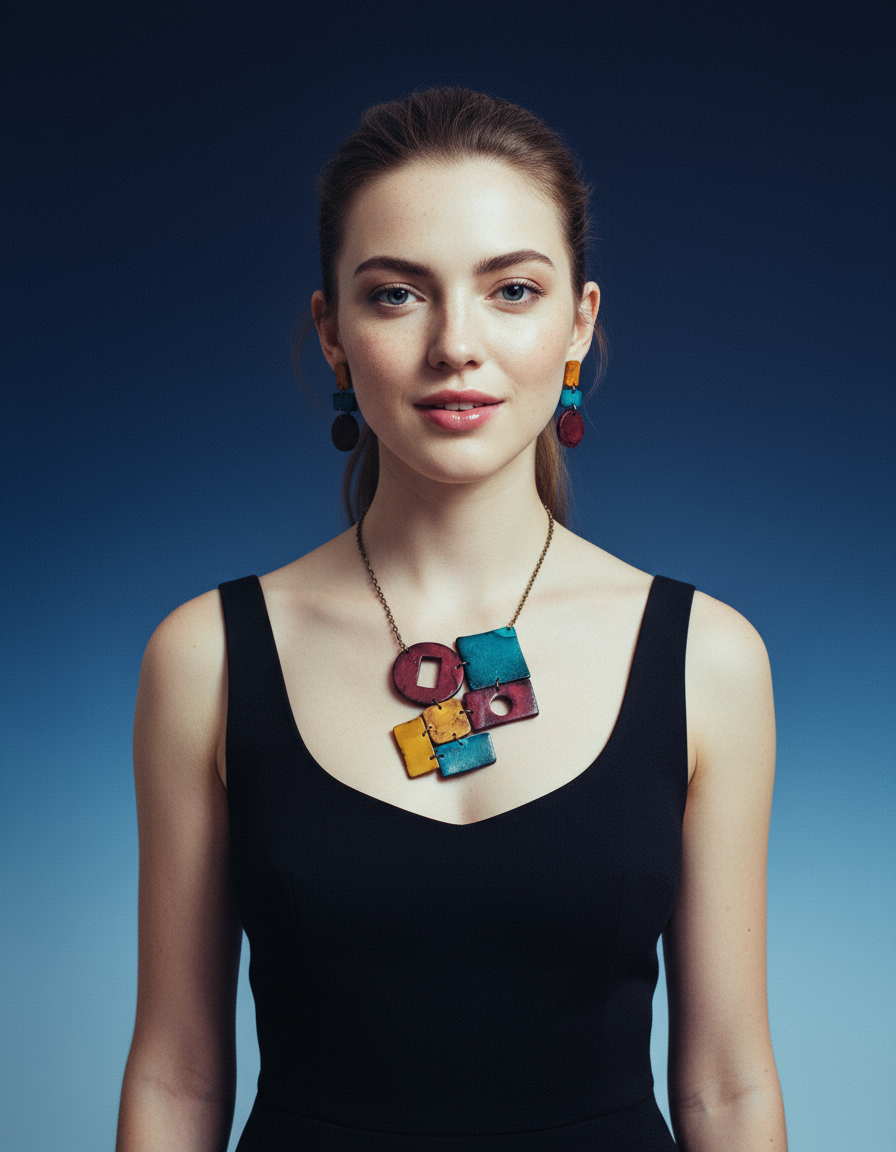 Long Geometric Drop Dangles Handmade-4